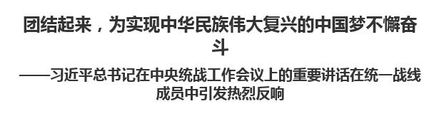 【人民日報】團結(jié)起來，為實現(xiàn)中華民族偉大復(fù)興的中國夢不懈奮斗  ——習(xí)近平總書記在中央統(tǒng)戰(zhàn)工作會議上的重要講話在統(tǒng)一戰(zhàn)線成員中引發(fā)熱烈反響